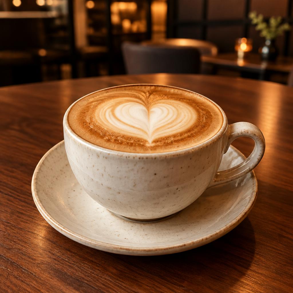 A warm cappuccino with heart-shaped latte art